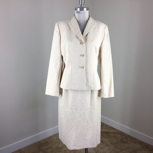 Le Suit 12 Gold Beige Brocade Skirt Suit Formal